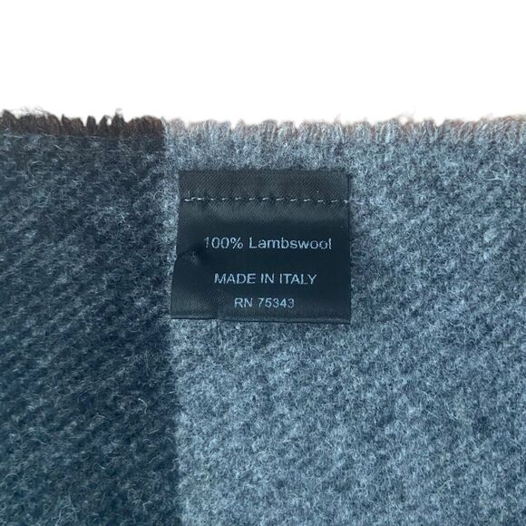 Italian Woolen Treasures Wool Scarf Shawl Pure Lambswool Brown Grey Check Unisex - Picture 7 of 8